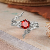 Botanical 4 Prong Hexagon Garnet Engagement Ring Suite
